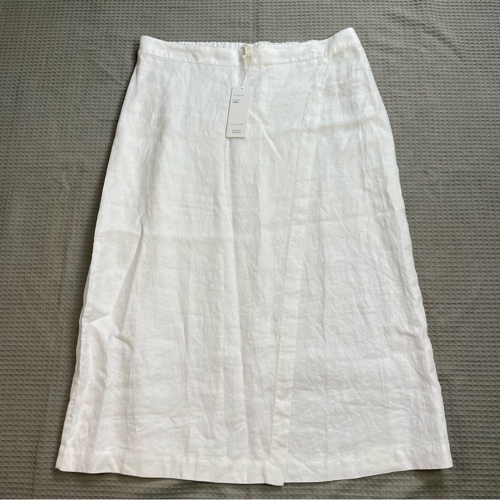 New Eileen Fisher 100% Organic Linen Wrap Midi Skirt Medium Womens White Coastal